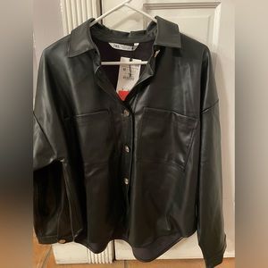 Zara faux leather button down top gold buttons size medium